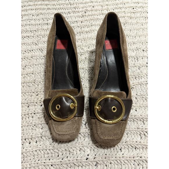Coach Margaret Loafers Wedge Heel Suede Buckle Womens Size 6 B Brown A3585 Italy - Picture 8 of 11